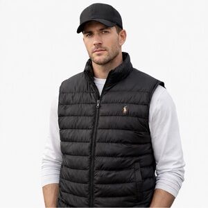 Polo Ralph Lauren Black Puffer Vest Men's L Quilted Pony Logo Designer Luxury